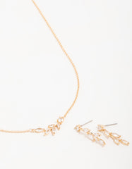 Gold Olive Branch Necklace & Earrings Set