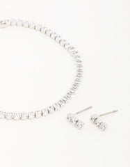 Silver Diamante Marquise Earrings & Tennis Bracelet Set