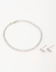 Silver Diamante Marquise Earrings & Tennis Bracelet Set