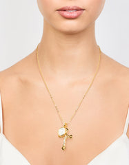 Mixed Metal Cross & Mary Pendant Necklace