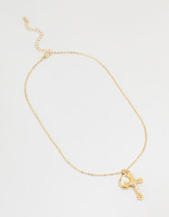 Mixed Metal Cross & Mary Pendant Necklace