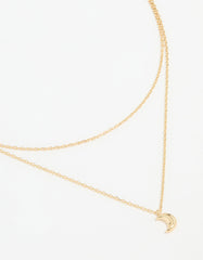 Waterproof Gold Plated Stainless Steel Moon Pendant Layered Necklace