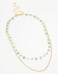 Waterproof Gold Plated Stainless Steel Green Stone Layered Necklace
