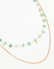 Waterproof Gold Plated Stainless Steel Green Stone Layered Necklace