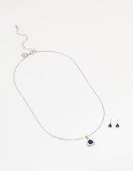 Silver Blue Cubic Zirconia Blue Pendant Necklace & Earrings Set