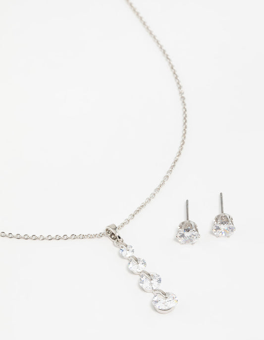 Silver Cubic Zirconia Necklace & Earrings Set