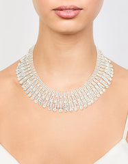 Silver Diamante Fan Cupchain Bib Necklace