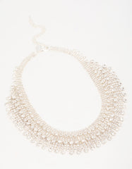 Silver Diamante Fan Cupchain Bib Necklace