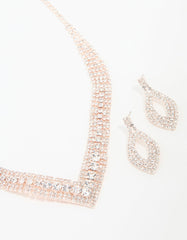 Rose Gold Diamante Pointed Cupchain Earring & Necklace Set