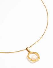 Waterproof Gold Plated Stainless Steel Freshwater Pearl Molten Hoop Pendant Necklace