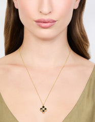 Waterproof Gold Plated Stainless Steel Black Flower Pendant Necklace