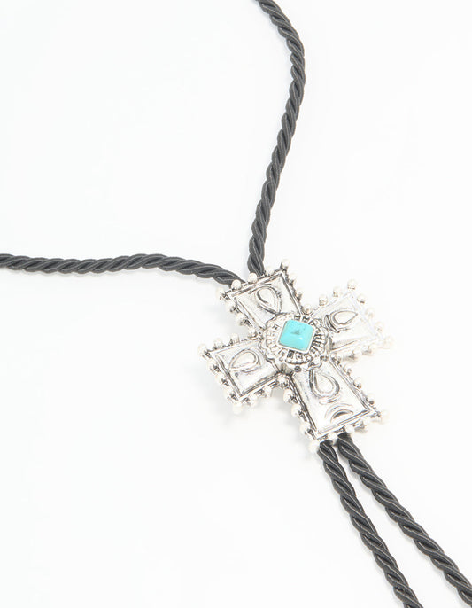 Silver Cord Turquoise Cross Y-Necklace