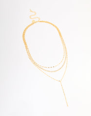 Gold Plated Tennis Chain Layered Y-Necklace