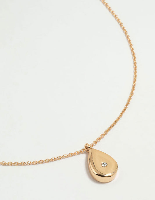 Gold Teardrop Diamante Pendant Necklace