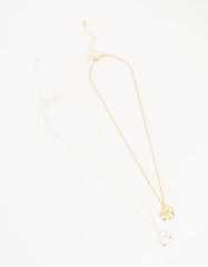 Mixed Metal Frangipani Pendant Necklaces 2-Pack