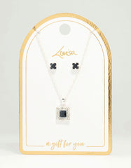 Silver Square Diamante Necklace & Earrings Set