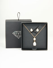 Gold Cubic Zirconia Classic Teardrop Earrings & Necklace Set