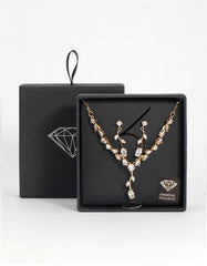 Gold Cubic Zirconia Flower Vine Necklace & Drop Earrings Set