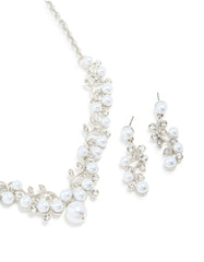 Silver Cubic Zirconia Pearl Vine Necklace & Earrings Set