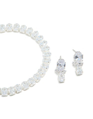 Silver Cubic Zirconia Tennis Bracelet & Teardrop Earrings Set