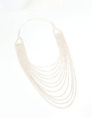 Silver Diamante Long Layered Chain Necklace