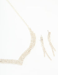 Silver Diamante Thin Pavé Twisted Necklace & Earrings Set