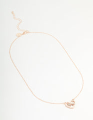 Rose Gold Pearl Heart & Bow Necklace