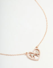 Rose Gold Pearl Heart & Bow Necklace