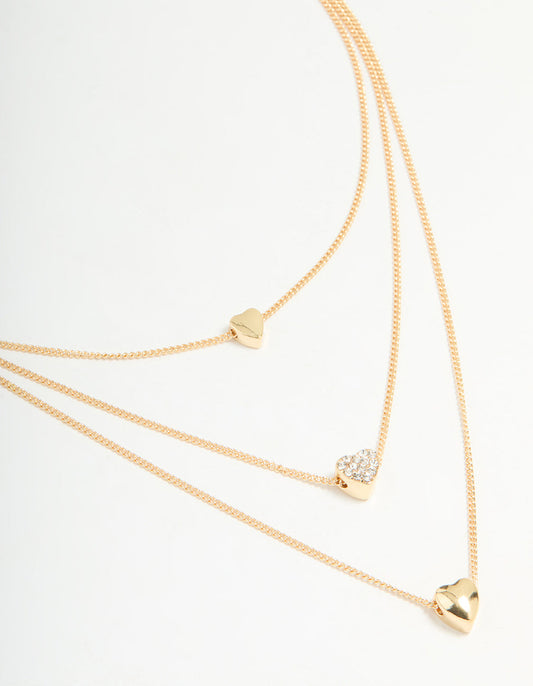 Gold Diamante Heart Layered Necklace