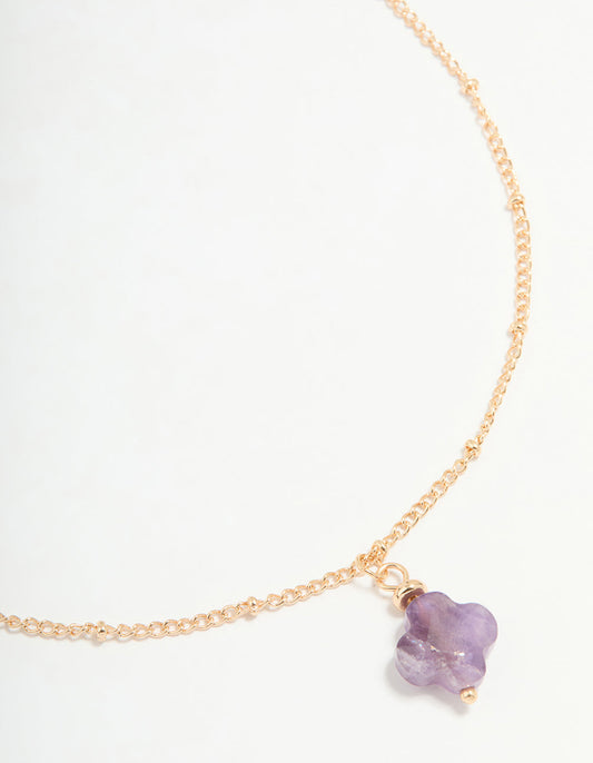 Gold Semi Precious Stone Cross Pendant Ball Chain Necklace