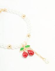 Gold Pearl Cherry & Ball Chain Bracelets 2-Pack