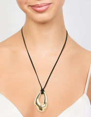Gold Plated Cord Open Oval Long Necklace
