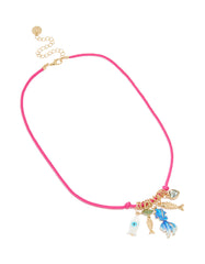 Pink Cord & Fish Charms Necklace