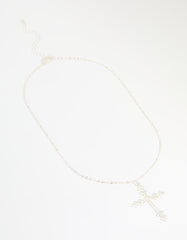 Silver Plated Cubic Zirconia Large Cross Pendant Necklace