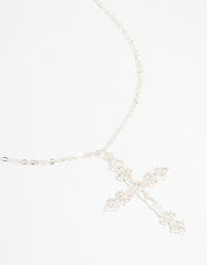 Silver Plated Cubic Zirconia Large Cross Pendant Necklace