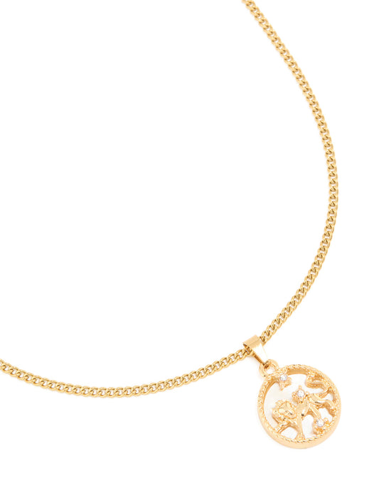 Waterproof Gold Plated Stainless Steel Circle Leo Necklace