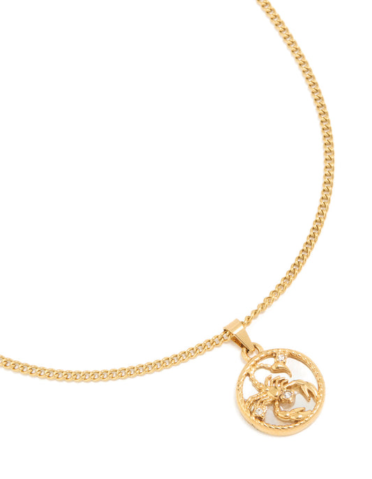 Waterproof Gold Plated Stainless Steel Circle Scorpio Necklace