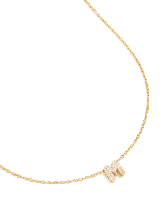 Waterproof Gold Plated Stainless Steel Cubic Zirconia Mini Pavé Letter M Necklace