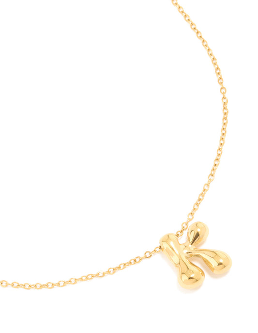 Waterproof Gold Plated Stainless Steel Large Bubble Letter K Necklace