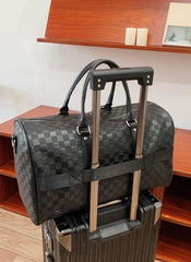 Luxury Black Checkered Duffel Bag – Travel & Gym Weekender with Shoulder Strap