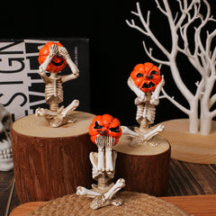 Pumpkin Head Skull Doll Ornaments Home Halloween Layout Props