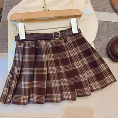 Children's Casual Plaid Pleated Skirt Cotton