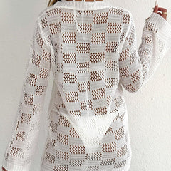 Women's European And American Woven Hollow-out Long-sleeved Blouse