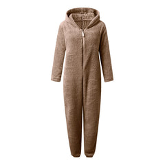 European And American Autumn Winter Women's Wear Fleece-lined Thick Furry Jumpsuit Hooded Cat Ear Pajamas