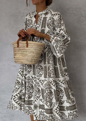 Autumn Casual Print Vacation Loose Dress Women Fashion V-neck Flare Sleeve Elegant Ruffle Shirt Dress Female Vintage Loose Dress