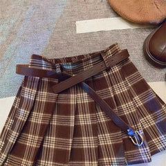 Children's Casual Plaid Pleated Skirt Cotton