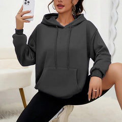 All-matching Loose Drawstring Pocket Sweatshirt Long Sleeve Women