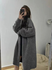 Women's Mid-length Knitted Cardigan V-neck Thickened Sweater Coat