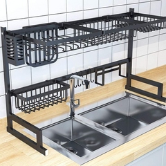 Over The Sink Dish Drying Rack with Fruit Basket Kitchen Counter & Drainer Dishrack - Matte Black