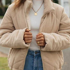 Women's Wadded Stand Collar Long Sleeve Corduroy Zipper Jacket